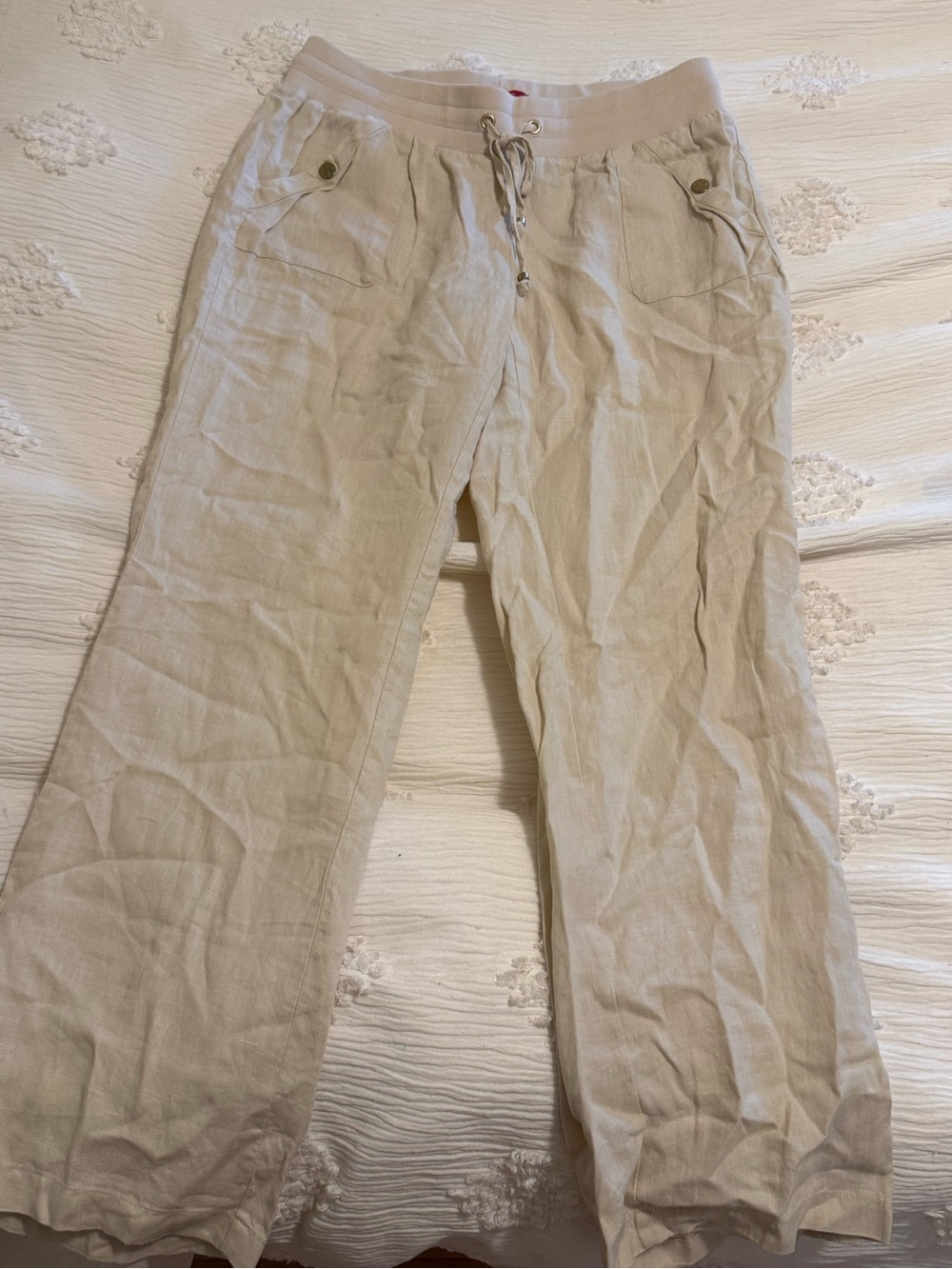 Guess women’s Beige Linen-Blend Drawstring Pants size S